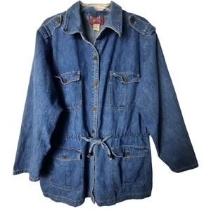 Denim & Co blue jean button down tie at the waist jacket 2X